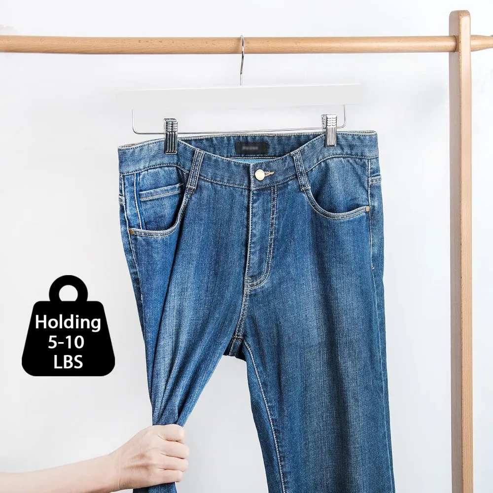 Wooden Pants Hangers Wood Bottom Jeans Skirt Hanger with Clips Anti Rust Hook Pack of 10 (White)