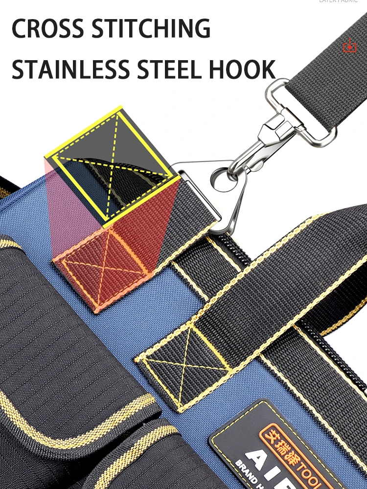Tool bag AIRAJ Large New Multi-Function Tool Bag 1680D Oxford Cloth Electrician Multi-Pocket Waterproof Anti-Fall Storage Bag 4