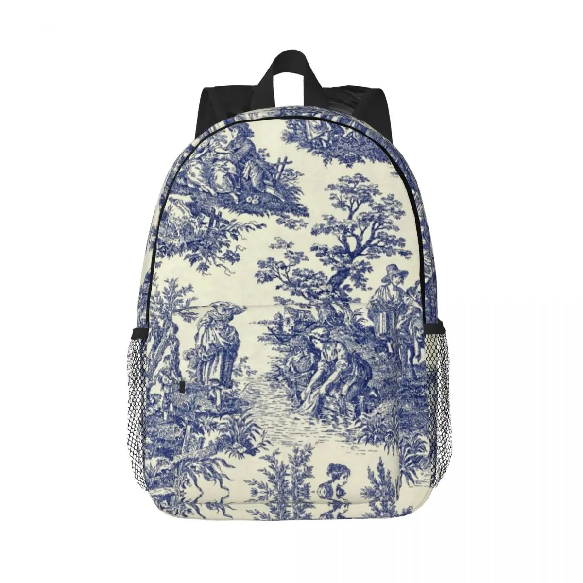 

Toile De Jouy Blue Backpack for Women Men Water Resistant College School French Navy Blue Motif Bag Print Bookbags