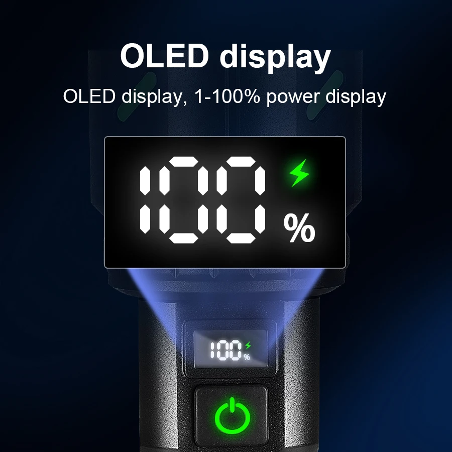 280000000LM 고출력 LED 손전등 Type-C 충전 초고휘도 토치 램프 사냥용 스포트라이트 전력 표시 캠핑 랜턴