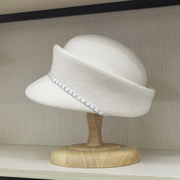 Ullfilt pillbox-hatt för dam elegant vintage vinter-beret_voghion.com