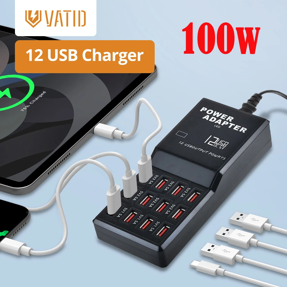 usb c 5v 3a Vatid 12 Ports USB Desk Charger For iPhone 100W Fast Charging Desktop Charging Station For Samsung Huawei Xiaomi 65w usb c charger