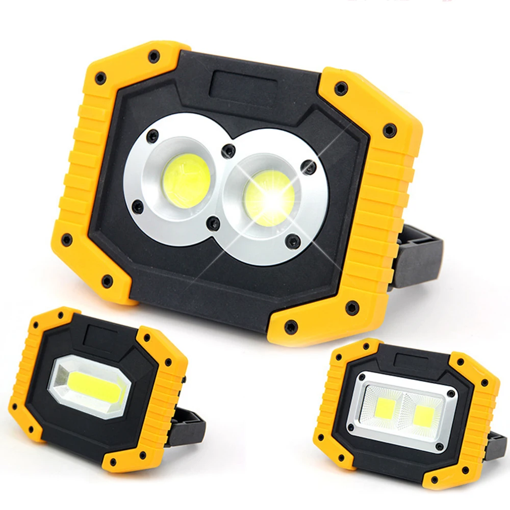 휴대용 COB LED 투광 조명, 충전식 투광 조명, 야외 램프 손전등, 구매 옵션 18650 배터리, 20W