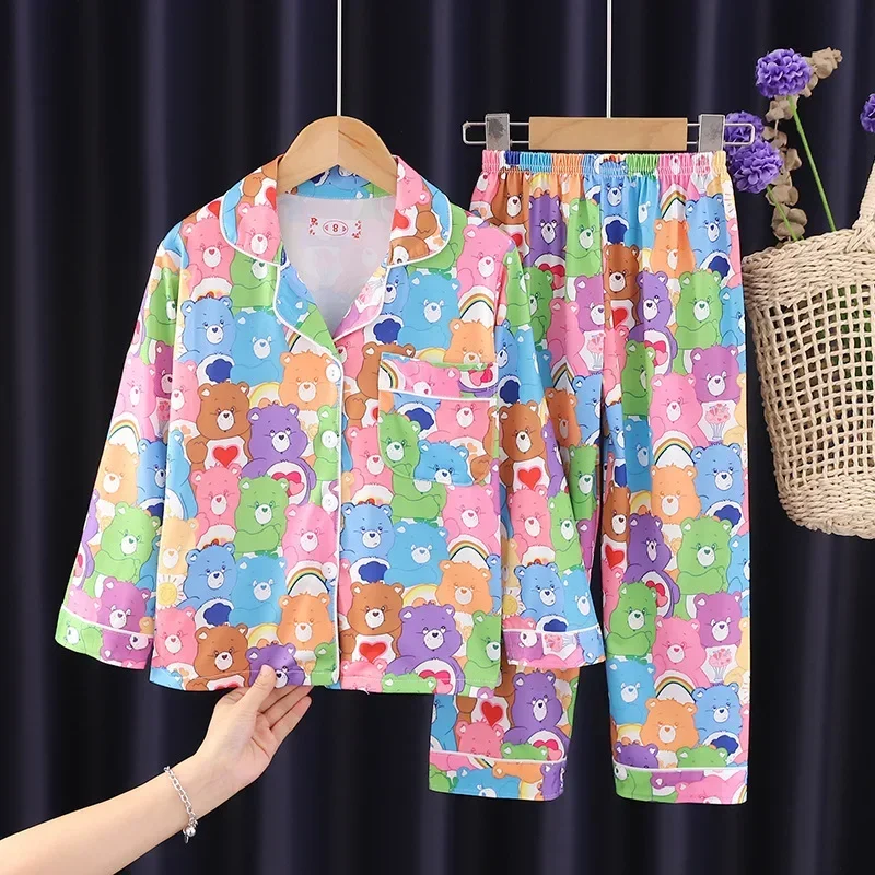 Sanrios My Melody Hello Kittys Cinnamoroll, conjunto de pijama con solapa estampado bonito para niños, cárdigan Kawaii, pantalones de manga larga, ropa para el hogar