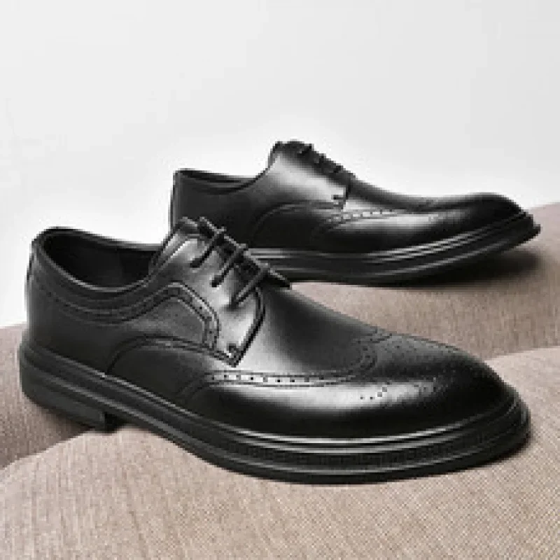 

Leather Shoes Men Brogue Vintage Party British Men Business Formal Wear Height Increasing Wedding Groom Wedding