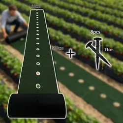 Durable Green & Black Perforated Weed Barrier Fabric with Premium Ground Stakes (60x500cm)