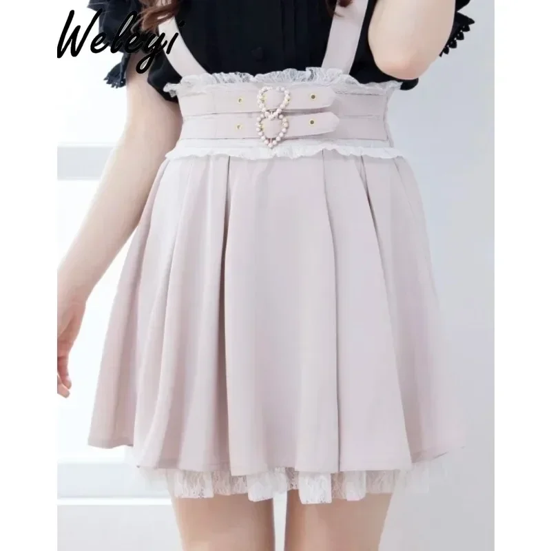 スカート SUSPENDER LAYERED SKIRT Pink Sakura Lace-Up Suspender Skirt | Hot Topic