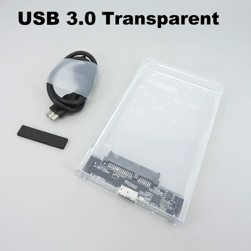 Custodia Esterna Per HDD/SSD 2.5" SATA, USB 3.0, Trasparente, Rigida, Con LED, UnionSine
