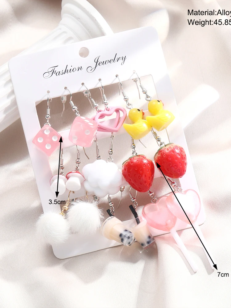 New Y2K Cartoon Animal Earrings Set For Women Girl Cute Colorful Geometric Acrylic Duck Love Drop Earrings Trendy Jewelry Gifts