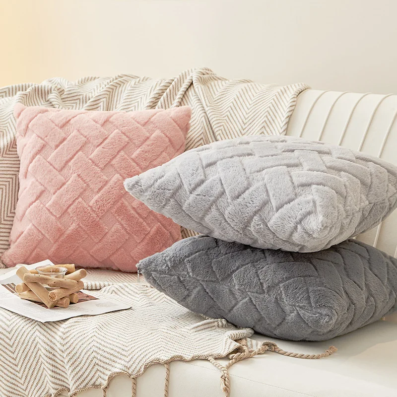 Luxurious Plush Throw Pillow Cover - Soft Cotton Decorative Cushion Case for Sofa, Bed, and Living Room Decor