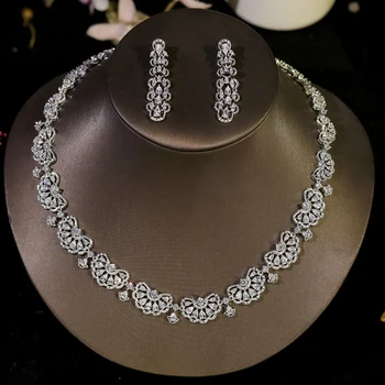 New Design Nigeria 2pcs Bridal Zirconia Jewelry Sets For Women Party, Luxury Dubai Wedding CZ Necklaces Accessory Girl Gift