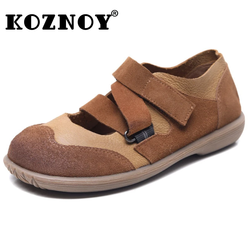 

Koznoy 2cm Natural Cow Suede Genuine Leather Women Summer Comfy Soft Soled Spring Casual Vintage Flats Hook Ethnic Loafer Shoes