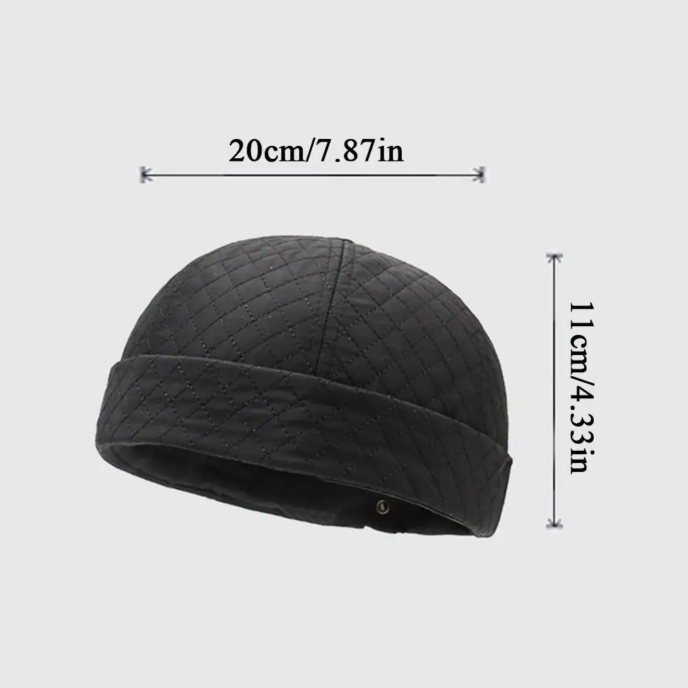 Square Grid Dome Melon Cap Men Brimless Hat Hip Hop Landlord Hat Autumn Winter Fleece-Lined Thicken Skullies Beanie Docker Cap