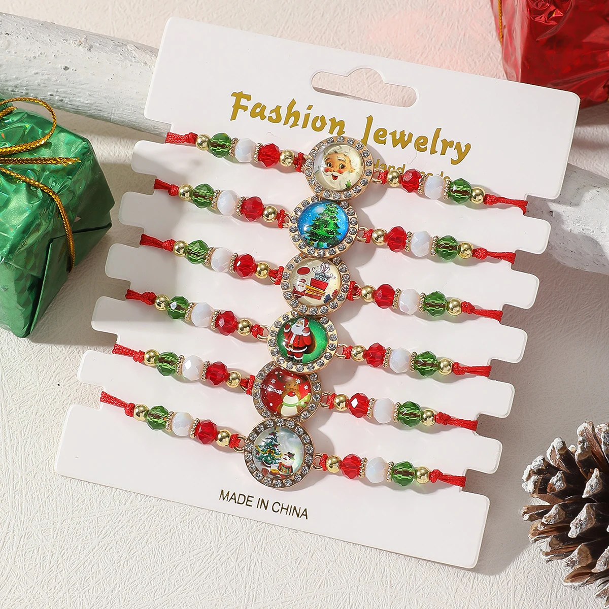 Christmas Decorations Santa Claus Reindeer Soft Clay Bead Bracelet Fashion New Style Holiday Jewelry for Women