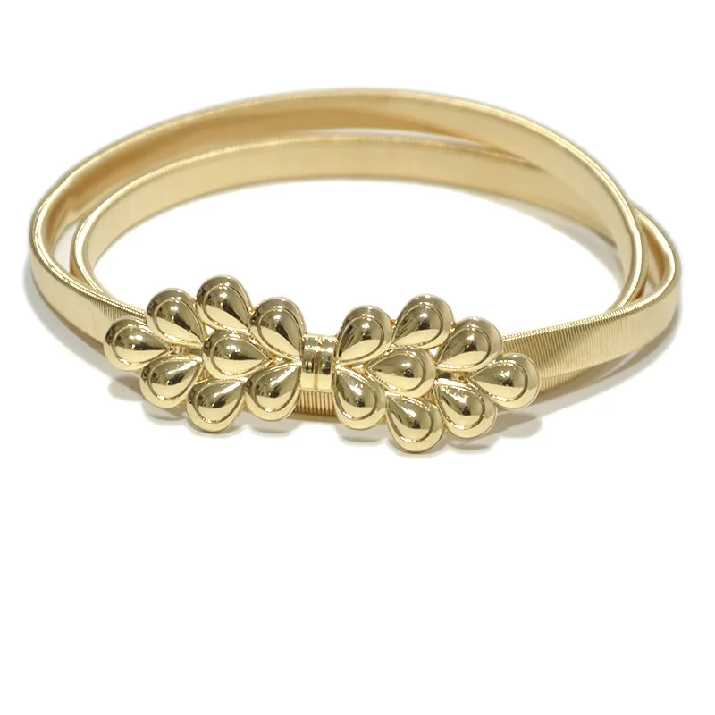 

New Unique Peacock Tail Gold Buckle Belt Women Fashion Thin Metal Stretch Belts Female Jeans Dress Waistband 2022