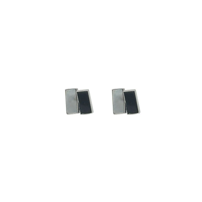 

S925 Sterling Silver Pure Handmade French Black Agate White Shell Earrings Fashionable Senior Girl Earrings niche