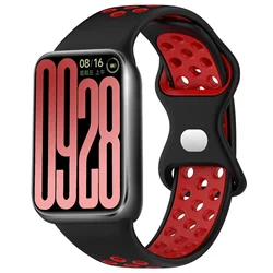 Breathable Silicone Sport Strap - Comfortable Replacement Bracelet - Redmi Watch 4 5 6 (Black Red)