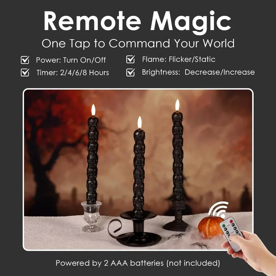 Flameless Taper Candles with RemoteControlled Flickering LED Lights for Halloween Decorations BatteryOperated Spooky Wax Candle