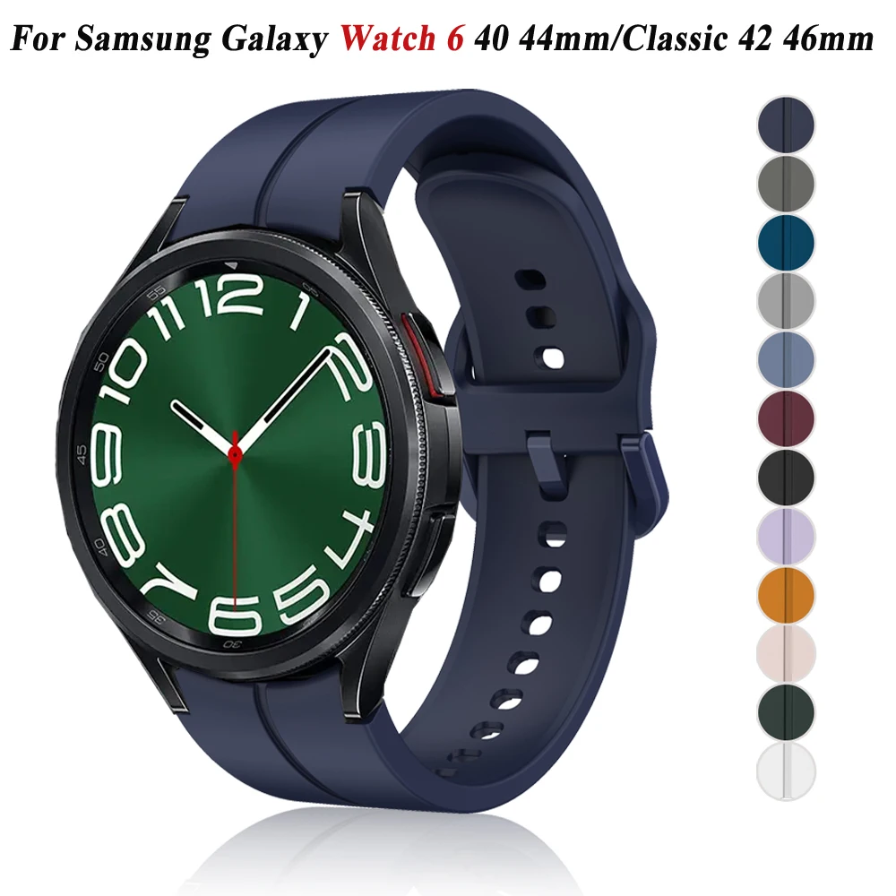 

Ремешок силиконовый для Samsung Galaxy Watch 6/5/4 44 мм 40 мм, спортивный браслет 20 мм для смарт-часов Galaxy 6 4 Classic 43 мм 47 мм 42 мм 46 мм