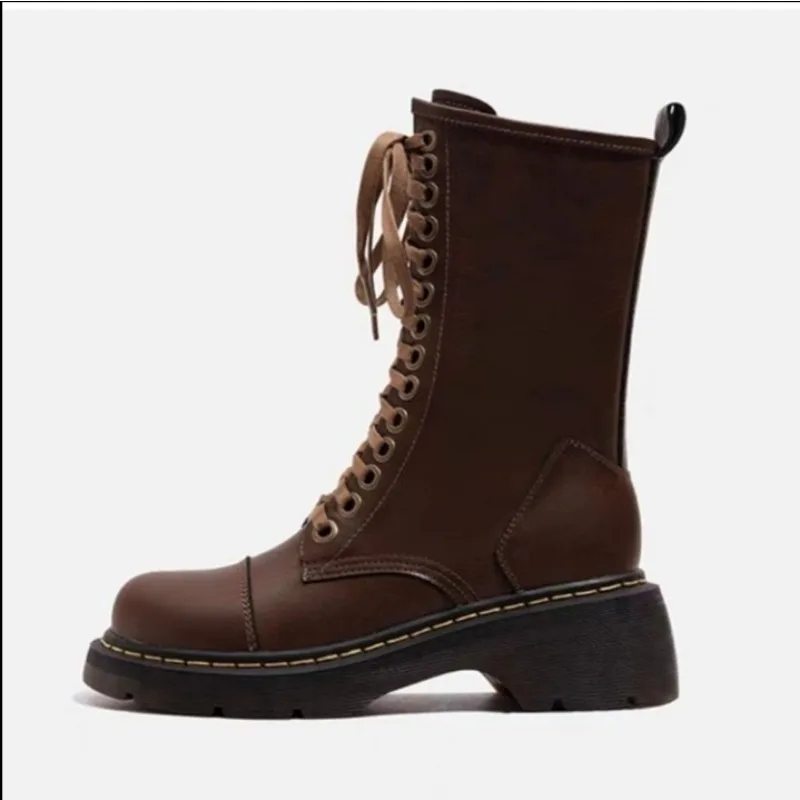 British Style Slim Lace up Simple Black Thick Boots Women's Summer 2023 New Vintage Thick Heel Short Boots boots women