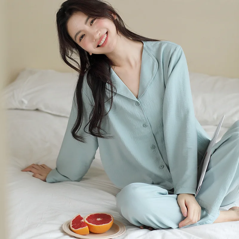 

Свободный кардиган с длинным рукавом, пижамный комплект, повседневная однотонная Домашняя одежда, пикантная ночная рубашка с лацканами, женская одежда для сна на пуговицах, домашняя одежда