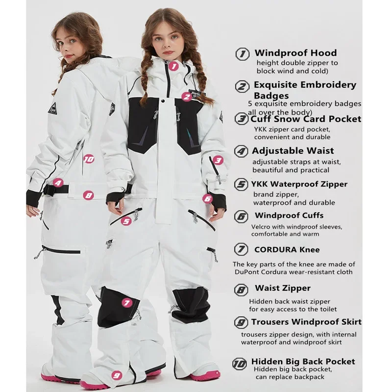 スノボー、スキーサロペット Ski Overalls Women's Snowsuit Winter Ski Jumpsuits Windproof