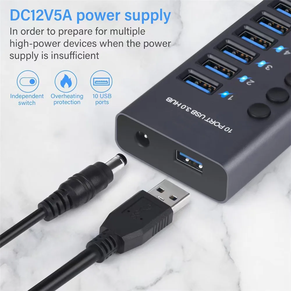 Premium Aluminum USB 3.0 Hub with Multiple Ports and Switch Adapter