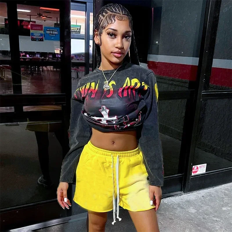 

Letter Cross Print Hipster Hoodies for Women Autumn Winter 2023 Long Sleeve Loose Casual Y2k Halloween Tops Trend Streetwear