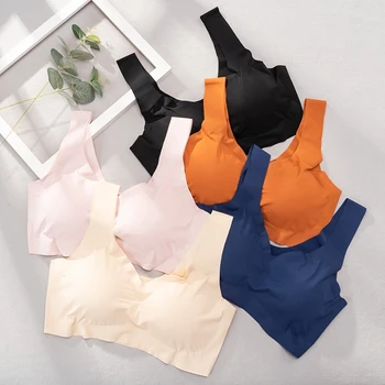 아이스 실크 브래지어, 심리스 조끼 브래지어, 여성용 푸시업 속옷, 란제리, 수면 상의, 패딩, 브라렛, Soutien Gorge