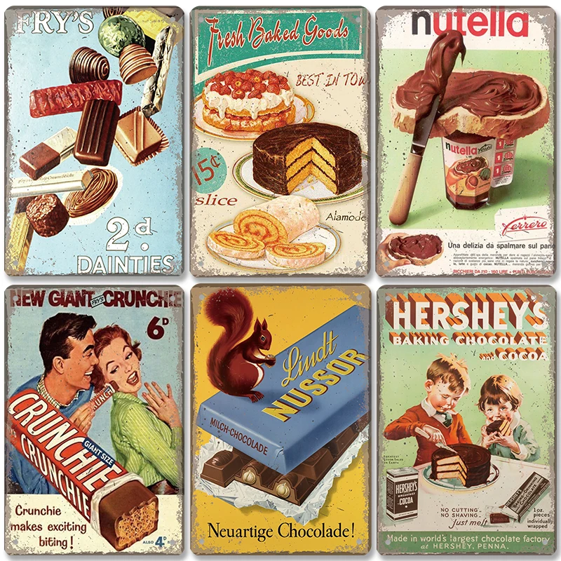 Chocolate Metal Plaque Vintage Delicious Chocolate Bar Cake Metal Tin Signs Retro Wall Decor Coffee Shop Dessert House Bakery