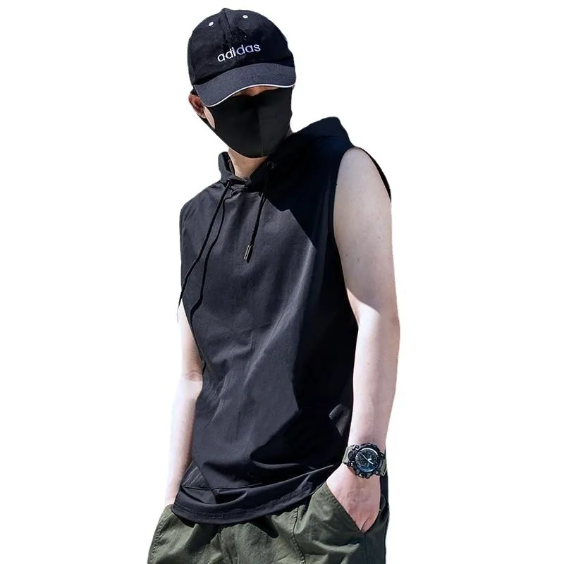 Solid Color Men's Tank Tops Vest Sleeveless Tees For Male Hooded Man Vests Tops Hip Hop Men Tank Top T shirt