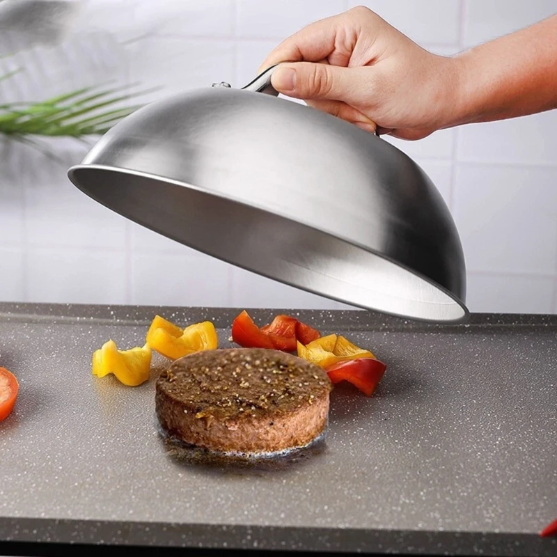 Set of 3 Cheese Melting Lid 304Stainless Steel Hamburger Pressing Tool Press for Griddles Kitchen and Outdoor BBQ