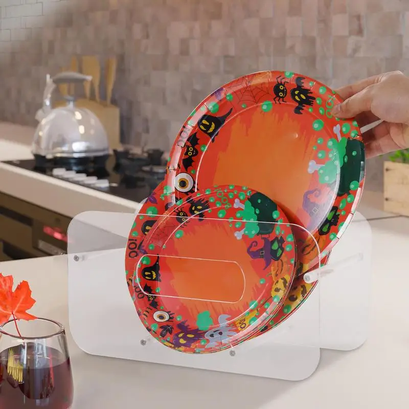Counter Top Paper Plate Organizer Utensil Organizer 7-12 Inches Acrylic Flatware Dispenser Holder For Kitchen Counter Top