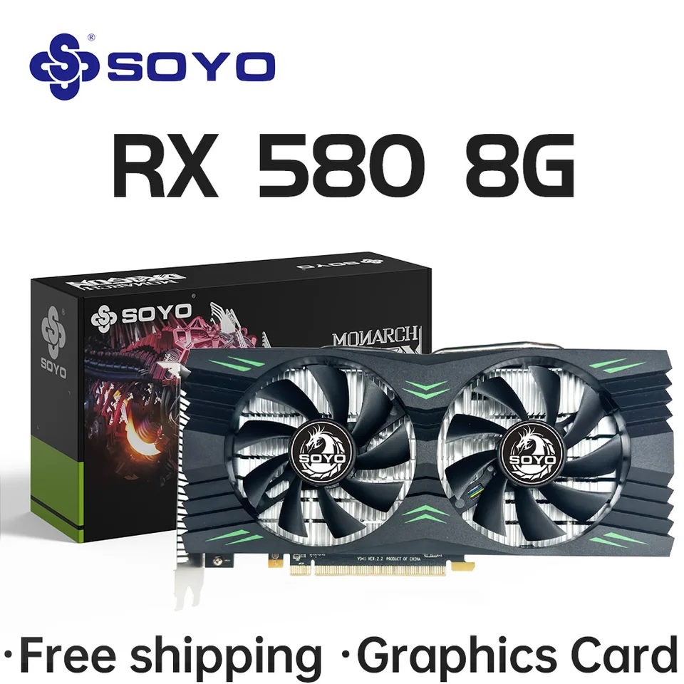 SOYO RX580 8G Radeon Graphics Cards GDDR5 Memory Video Gaming Card RX 580 PCIE3.0x16 256Bit for Desktop Computer components