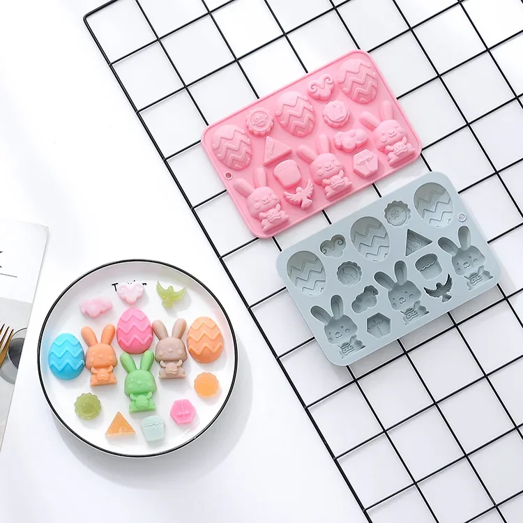 3D Easter Silicone Mold Rabbit Colored Egg Chocolate Cake Mold Holiday Animal Decoration Baking Tools Soap Molds for Soap Making