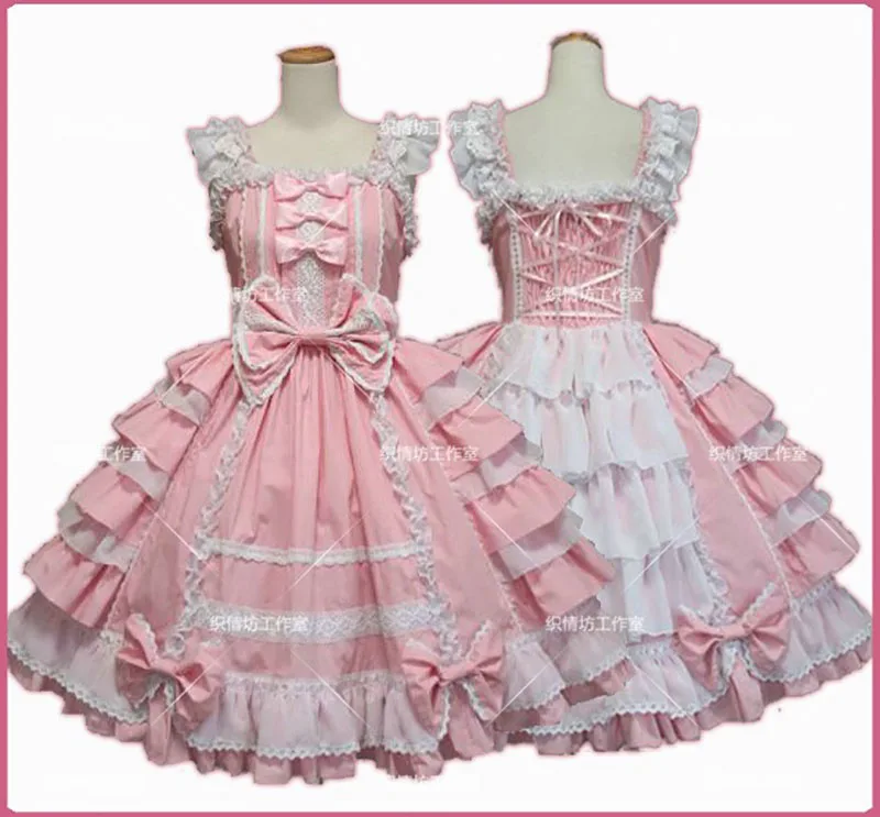 Women Alice Lolita Angel Pink Cotton Princess Dress Court-Style Gothic Tank Dress Costume Cute Anime Maid Layer For Girls Lolita Dress Lolita Suspender Dress Lolita Cosplay Costumes