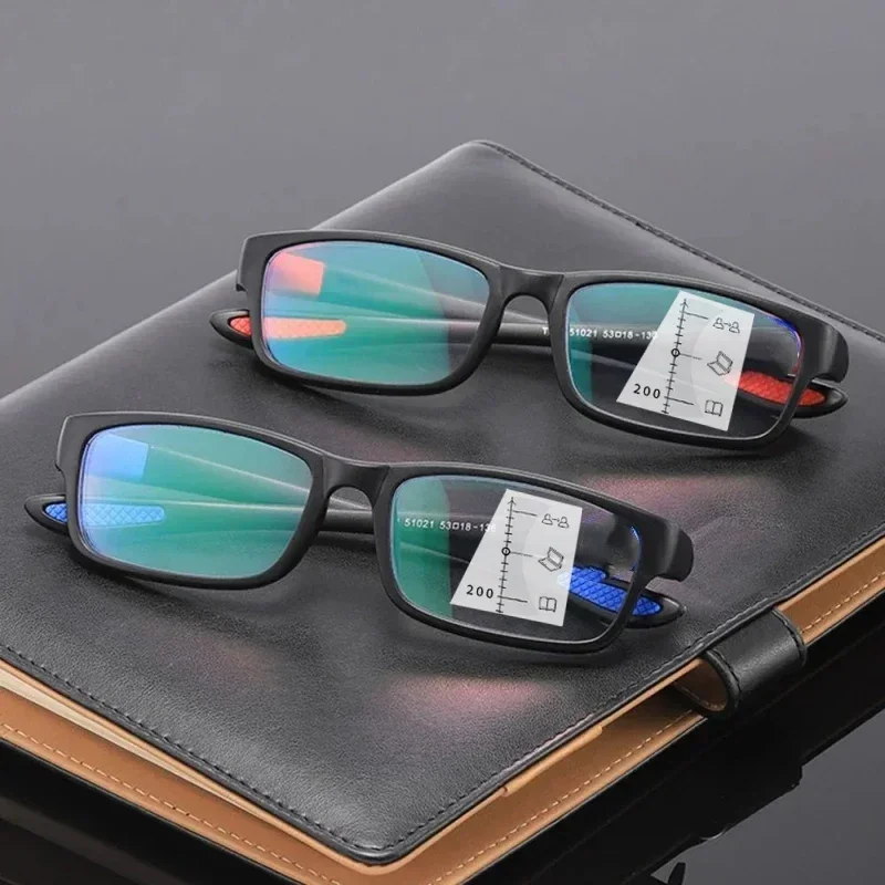 Square Frame Multifocal Reading Glasses Men Women Near and Far Progressive Eyeglasses Vintage Blue Light Blocking Presbyopia 3