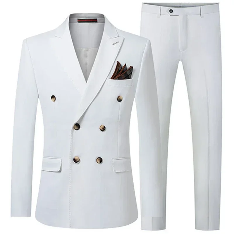 

Fashion New Men's Casual Boutique Double Breasted Solid Color Business Suit 3 Pcs Blazers Jacket Coat Trousers Vest Pants