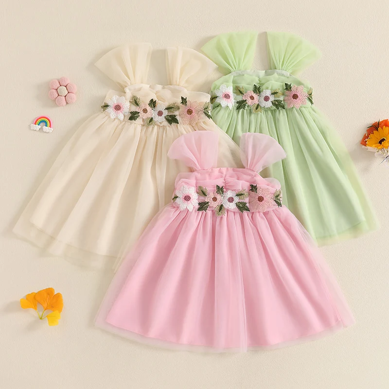 Kids 3PC Embroidered Summer Dress With Net Dupatta - Unstitched - DE-720