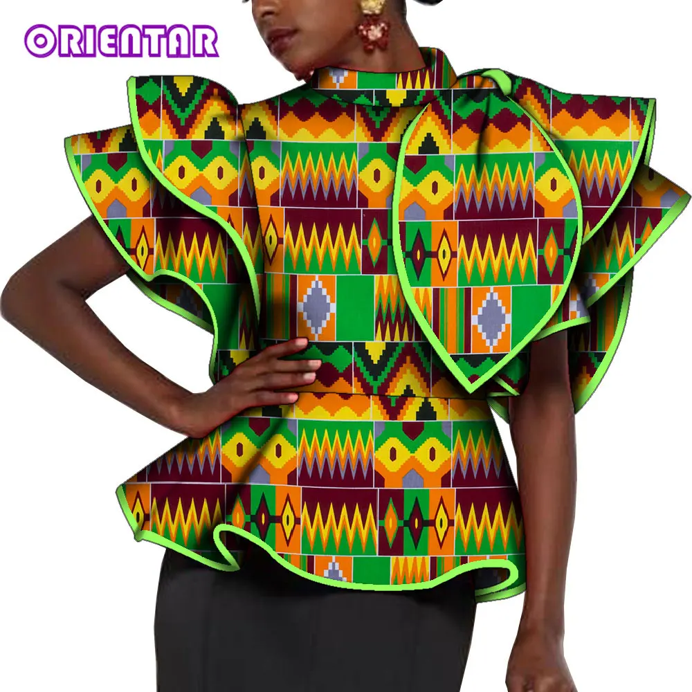 African Women Boubou Fashion African Top Shirt for Women Flare Sleeve O-neck Top Coat Ankara Print Dashiki Women Shirt WY9787 african wear for women Africa Clothing