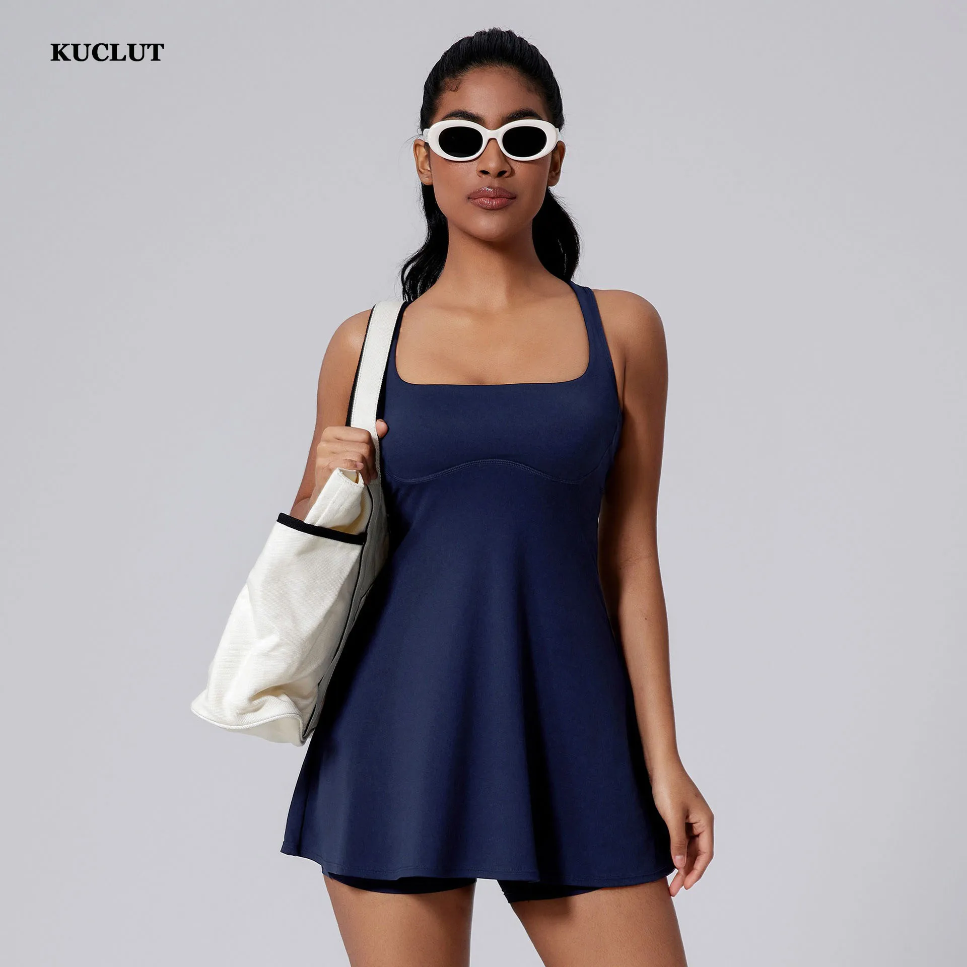 Tennis Dress Build In Bra&Shorts Women Outdoor Trainning Sports Dress Hollow Out High Elastic Golf Badminton Skirts Sportswear