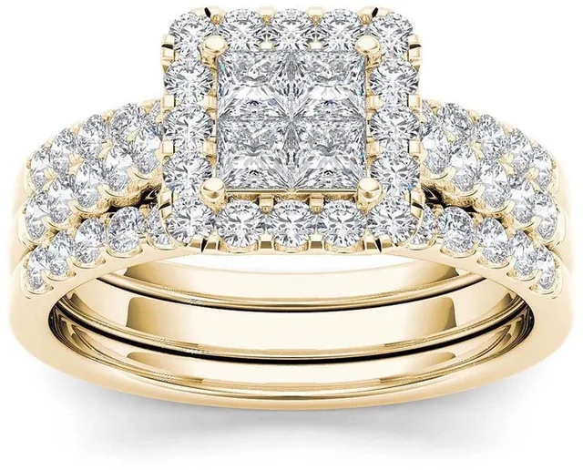 Mifeiya Luxury Wedding Engagement Lover's Ring Set Bling Iced Out Geometric AAA Cubic Zircon Crystal Ring for Couple Women Men WJZ22017XS