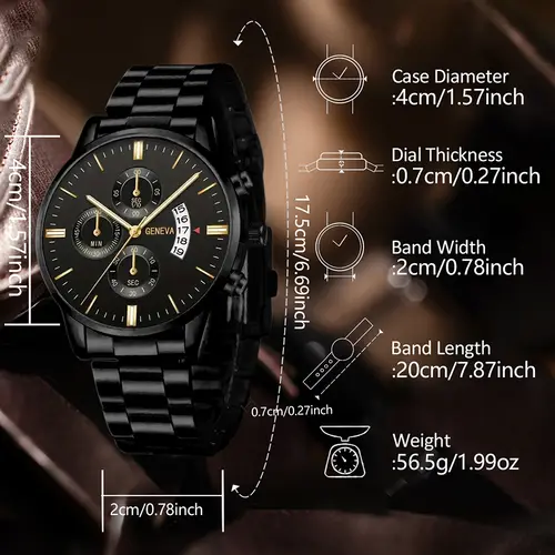 4PCS Business Men's Gift Box Watch Set Fashion Trend Quartz Watch Bracelet Necklace Ring Set Perfect Gift Set for Friends or Dad - Image 5