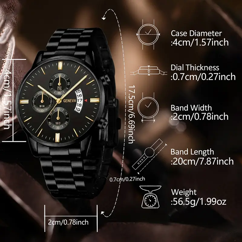 4PCS Business Men's Gift Box Watch Set Fashion Trend Quartz Watch Bracelet Necklace Ring Set Perfect Gift Set for Friends or Dad - Image 5