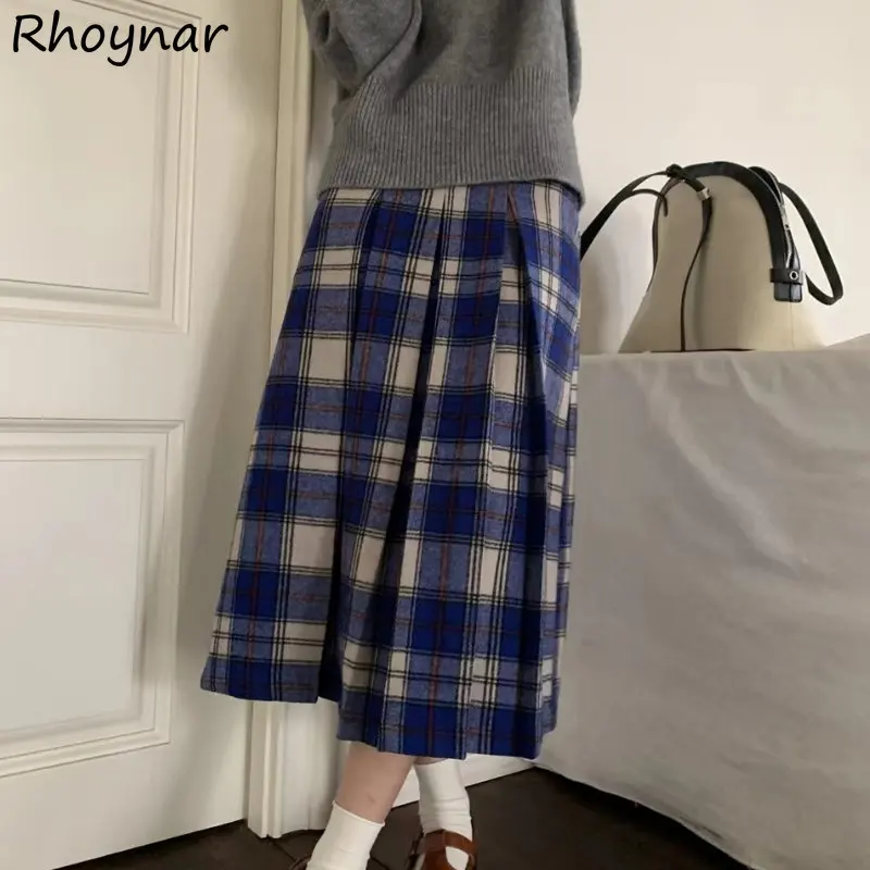 

Plaid Skirts Women A-line Folds Preppy Harajuku Sweet High Waisted Japanese Girlish Stylish Clothes Aesthetics Faldas Largas Ins