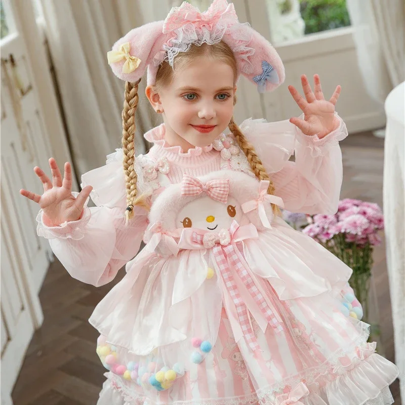 Anime Sanrio My Melody Children's Dress CosPlay Academy Style Pleated Skirt Girl Halloween Princess Clothes Girl Birthday Gift