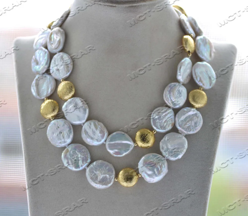 

Z12110 18"~33" 22mm White Coin Freshwater Pearl gold-plating Bead Necklace