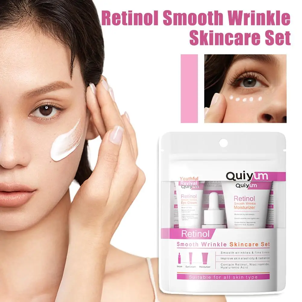 Retinol Smooth Wrinkle Skincare Set Moisturizing Firming Facial Skincare Routine Kit - Retinol Serum-Face Moisturizer-Eye Cream 6
