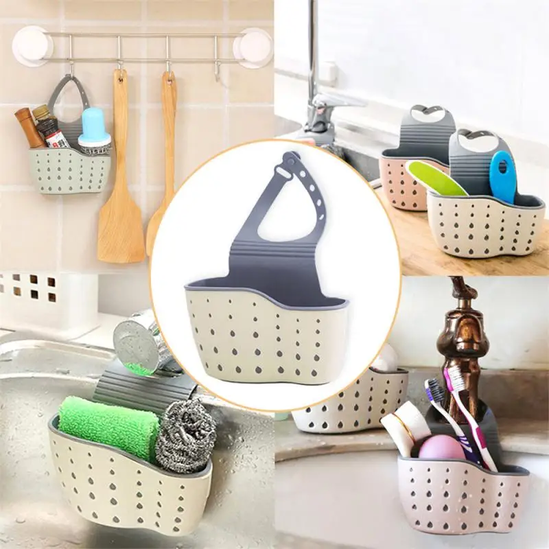 

Home Storage Drain Basket Kitchen Sink Holder Adjustable Soap Sponge Shlf Hanging Drain Basket Bag Kitchen Accessories