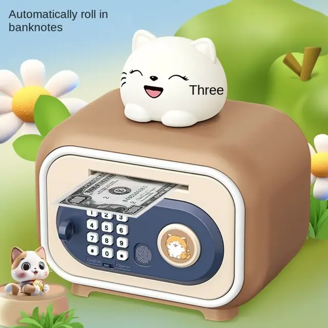 Password Lock Automatic Roll-Up Savings Bank Voice Reminder Fingerprint -Protected Children Money Boxes Storage Box Cartoon 4